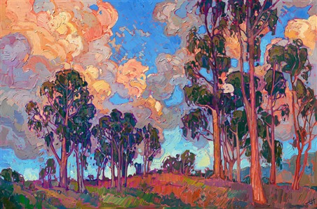 California eucalyptus tree oil painting by California impressionist Erin Hanson. Painting Diego Eucalyptus