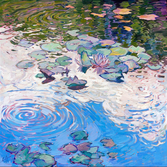 Erin Hanson water lily painting in a contemporary impressionism style.