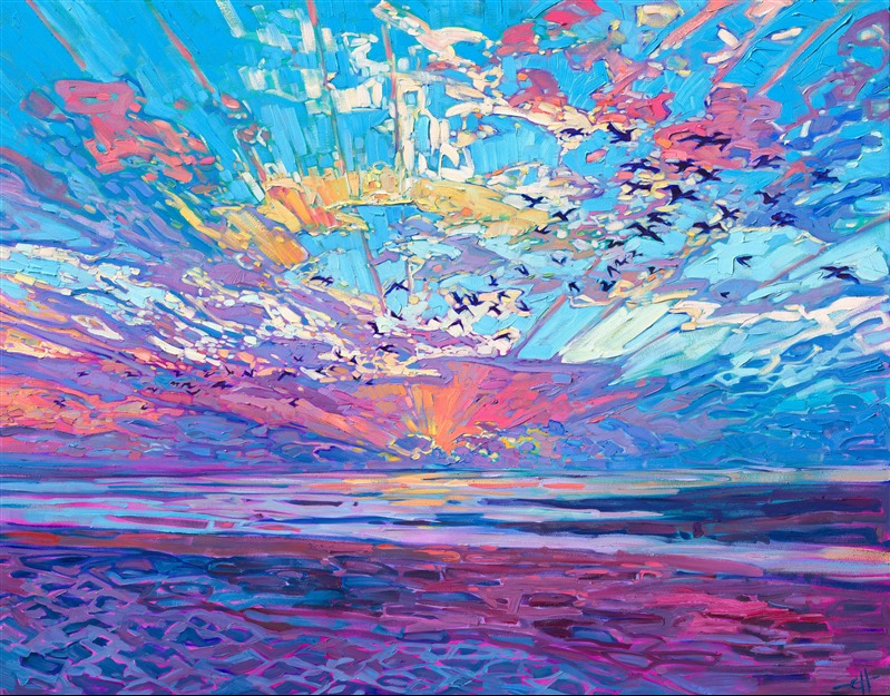 Oregon art for sale - original oil painting by local artist Erin Hanson, oil painting of Cannon Beach, beach art for purchase as prints or 3D Textured Replicas.