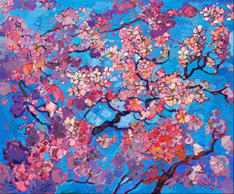 Japanese sakura cherry blossom painting by American impressionist Erin Hanson
